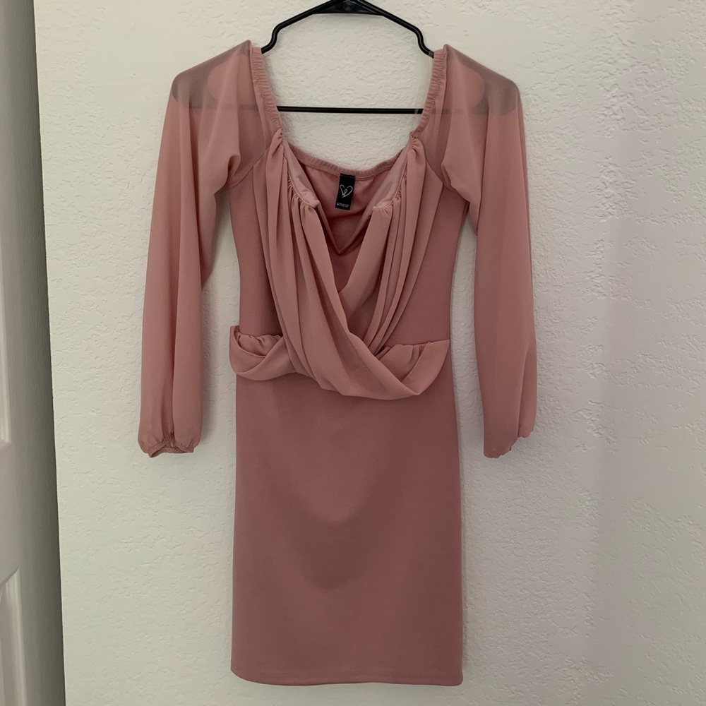 Windsor Light Mauve/ Pink Long Sleeve Midi Dress- Small